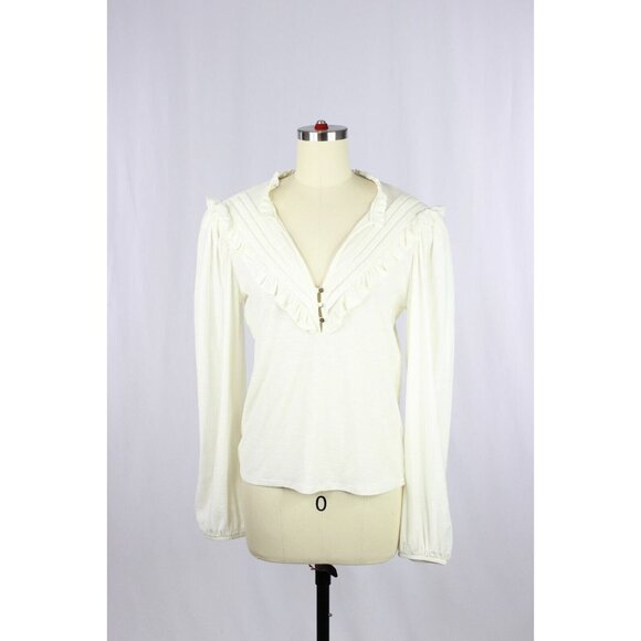NATION LTD Quintana Ivory Cotton Jersey V-Neck Long Sleeve T-Shirt Top, Size S - Picture 3 of 15